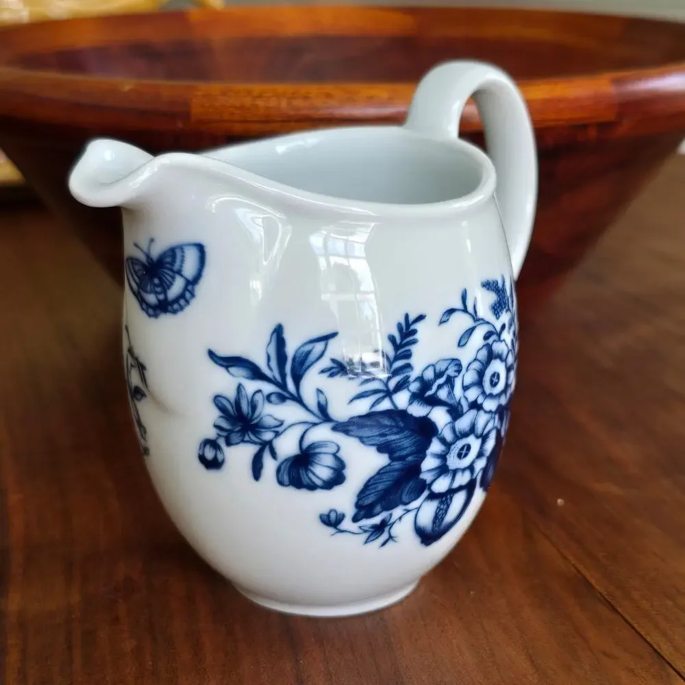 Vintage Royal Worcester Hanbury Milk Jug Blue White Floral Butterfly Cottagecore